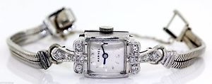 VINTAGE 14K WHITE GOLD 'HARVEL' HAND-WINDING WATCH W/ DIAMONDS! #L21