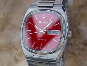 Bulova Swiss Made 1970s Mens 36mm Day Date Automatic Stainless St Watch YY33