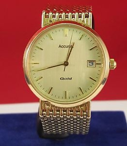 GENTS 9CT SOLID GOLD ACCURIST DATE WATCH