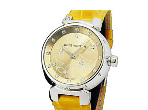 Pre-Owned LOUIS VUITTON Tambour SS/Leather Gold Dial Women's Qz Watch Q121M, MR image 1