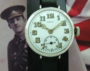 Original Men's WWI Era Sterling Silver Patria Presentation Trench Watch-SERVICED