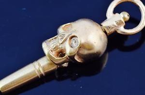 Rare antique Victorian  9k Gold  Skull Memento Mori key for verge fusee watches