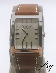 Pre-owned Hermes Tandem Steel Quartz Watch TA1.710 Leather Strap