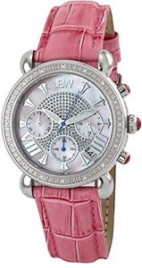 JBW Victory 16Diamond Bezel Chronograph Mother of Pearl Dial Pink Leather Strap