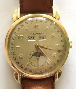 Vintage Movado triple date moonphase 34mm 18ct gold ref c474217 watch 40/50´s
