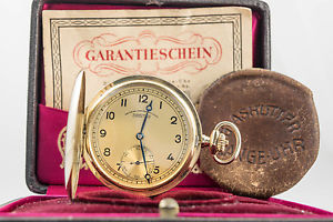 585er Glashütte Lange - Uhr 14kt Taschenuhr mechanisch Savonette inkl Box usw
