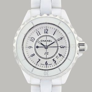 CHANEL WOMEN'S J12 33MM WHITE CERAMIC BAND & CASE QUARTZ ANALOG WATCH H0968 EUC