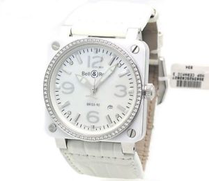 F / S Pre-owned Bell & Ross BR03-92-SC Aviator Diamond Bezel SS × White Leather