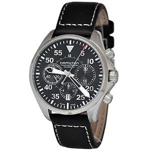 HAMILTON MEN'S 42MM BLACK LEATHER BAND STEEL CASE AUTOMATIC WATCH H64666735