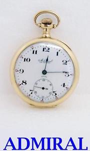 Antique Swiss Solid 14K ADMIRAL Mens 7J Pocket watch c.1900s* EXLNT* SERVICED