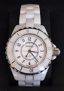 Authentic Chanel J12 Quartz h0968 White Ceramic Wrist Watch for Women