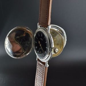 Nomos Glashutte original huge trench hunter WW1 men's silver antique gents watch
