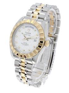 TUDOR CLASSIC DATE-DATE 41MM STAHL GOLD ARMBAND UHR MIT DIAMANTEN B + P