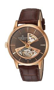 Claude Bernard Men's Swiss Automatic Gold-Tone and Leather Dress Watch Co... New