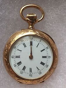 Antique Elegant 18k Yellow Gold Lady Pocket Watch - Swiss - Free Ship -