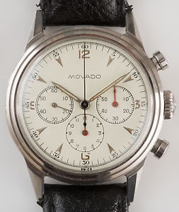 VINTAGE 1950S MOVADO 3 REG 19038 CHRONOGRAPH STAINLESS STEEL MAN'S WATCH RUNS!