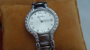 Ebel Beluga Silver Satin Dial with Genuine Diamonds Bezel and Markers, 27mm Case