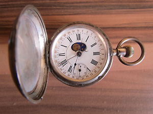 ANTIQUE MOON PHASE AND DATE ON HANDS 15 JEWELS POCKET WATCH VERY RARE !!!!