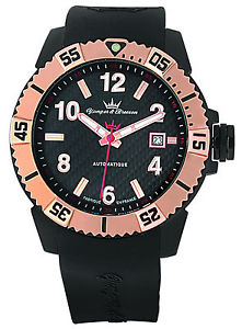 Yonger & Bresson Men's YBH 8319-07 Rose-Gold IP Black Dial Rubber Date Watch