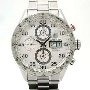 Auth TAGHeuer Carrera Tachymeter Chronograph Day Date Men's Automatic SS 197204