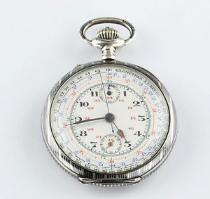 Swiss Tachymeter Chronograph pocket watch Switzerland 1880 Niello silver Tula