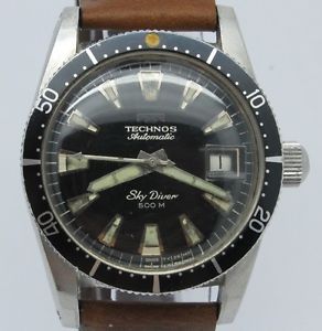 VINTAGE Technos Sky Diver 500m Mens 37mm Steel Automatic Watch ref1163 Big Crown