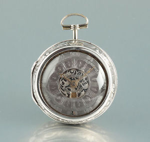 Oignon Silver Enamel verge fusee 1735 Repousse Date Champleve dial Spindeluhr