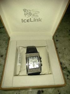 ICELINK AVIGNON 1352 Stainless & Leather Strap Unisex Diamond Watch Pre-Owned