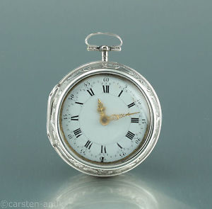 Important Onion pair case Repousse watch Charles Cabrier 1725 silver verge fusee