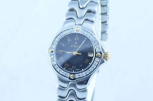 EBEL VAGUE DU SPORT FEMME 28MM MONTRE ACIER/DORÉ NOIR CADRAN CRISTAUX
