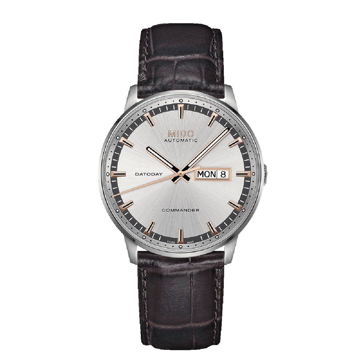 M0164301603112 Mido Mens Commander Watch Silver Dial Leather Strap