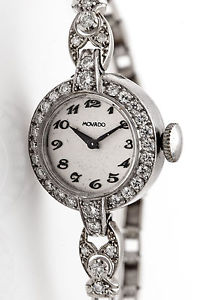 Antique 1940s $6000 MOVADO 1.50ct VS G Diamond 14k White Gold Watch WTY
