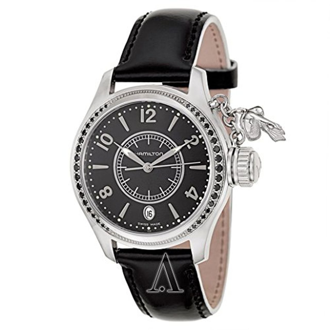 Hamilton H77351935 Womens Black Dial Quartz Watch with Leather Strap