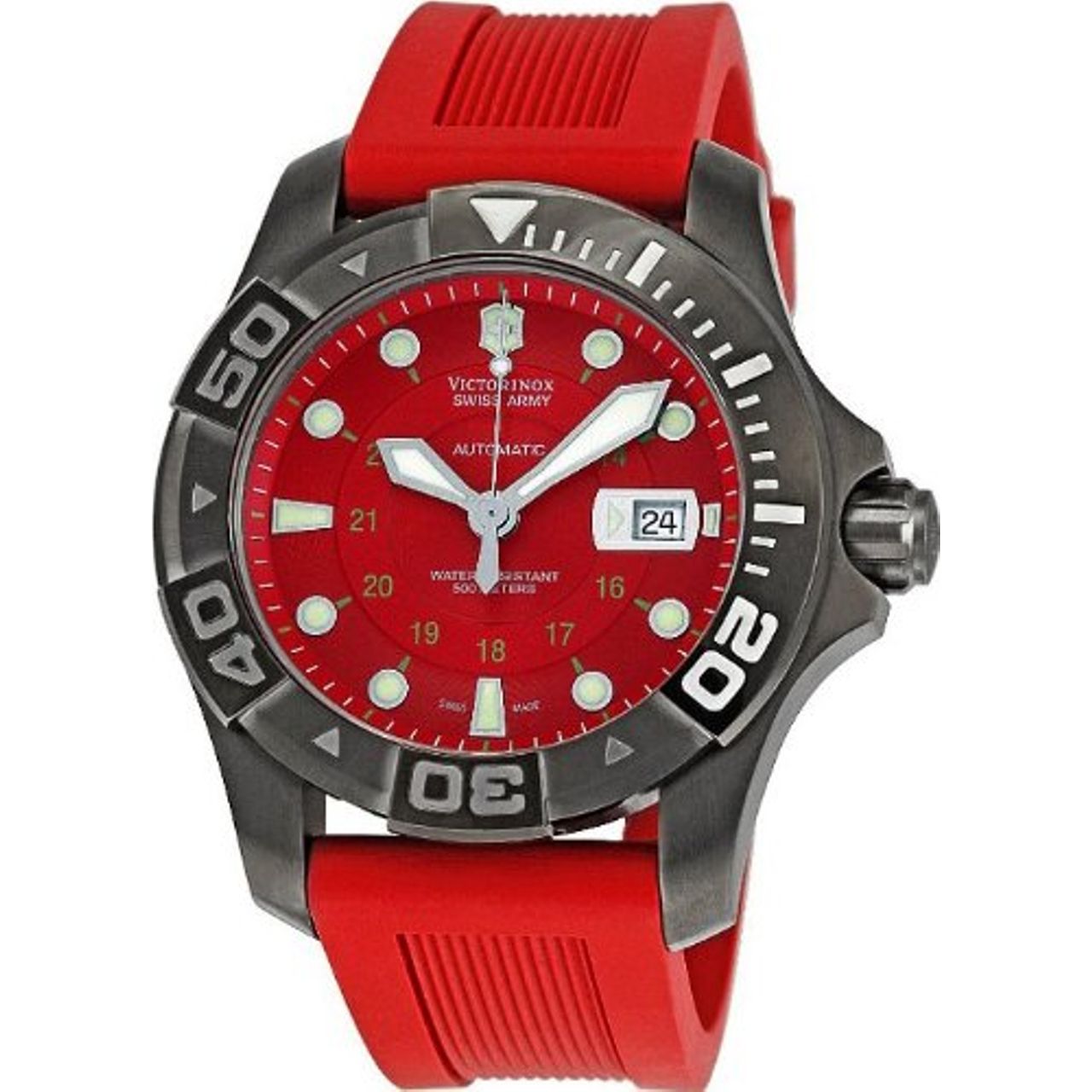 Victorinox 241353 Womens Red Dial Automatic Watch with Rubber Strap