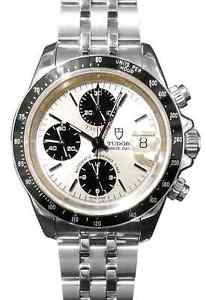 TUDOR Chrono Time Tiger 79260 Silver Automatic SS Watch Used Excellent++