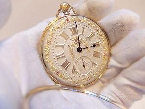 ANTIQUE 18K GOLD MULTI-COLORED GOLD DIAL POCKET WATCH, 50MM CASE (WATCH VIDEO)