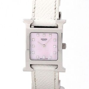 Auth HERMES H watch HH1.210 Women's Quartz SS&Leather&Diamond 187076
