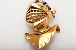 Vintage 1940s UTI Signed Enamel KNIGHT SOLDIER 18k Gold WATCH PIN PENDANT 22g