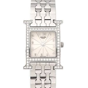 Auth HERMES H-watch HH1.230 Women's Quartz SS&Diamond box&warranty 190577