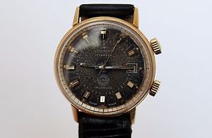 Vintage genuine NOVART ALARM men's 18K gold watch fully revised 34mm.