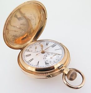 C.1900 14K SOLID GOLD SWISS CHRONOGRAPH MENS POCKET WATCH 