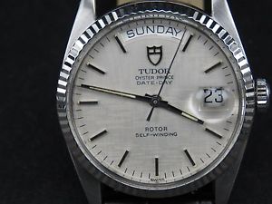 VINTAGE 14K WHITE GOLD BEZEL TUDOR DAY DATE 2834-1 25J SWISS AUTO MENS WATCH