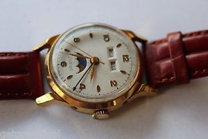 Vintage Zodiac Moonphase Mens Wrist Watch 17 JEWELS Manual Wind Day/Date WORKS!