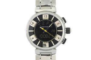 Free Shipping Pre-owned LOUIS VUITTON Tambour In Black Q118F Stainless Steel