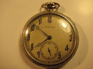 1921 HAMILTON 12s 23 Jewel 14K Solid White Gold Pocket Watch-Cleaned & Serviced