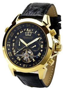 Calvaneo LUXURYLINE "Astonia DIAMOND GOLD BLACK" yellow plated Automatic watch