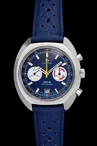 VINTAGE CERTINA DS2 CHRONOLYMPIC STEEL CHRONOGRAPH FROM 1972 WITH BLUE STRAP