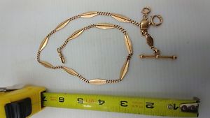ANTIQUE 14K ROSE GOLD POCKET WATCH CHAIN BAR HALLMARKED VICTORIAN LINK OUNCE