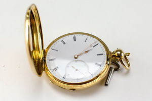 Antique 1860 H.L. Matile 18k Yellow Gold Locle Pocket Watch Swiss Key Wind