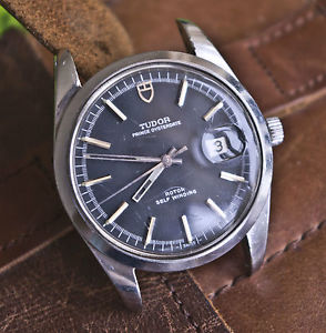 VINTAGE TUDOR PRINCE OYSTERDATE JUMBO WATCH S. STEEL AUTOMATIC BLACK DIAL